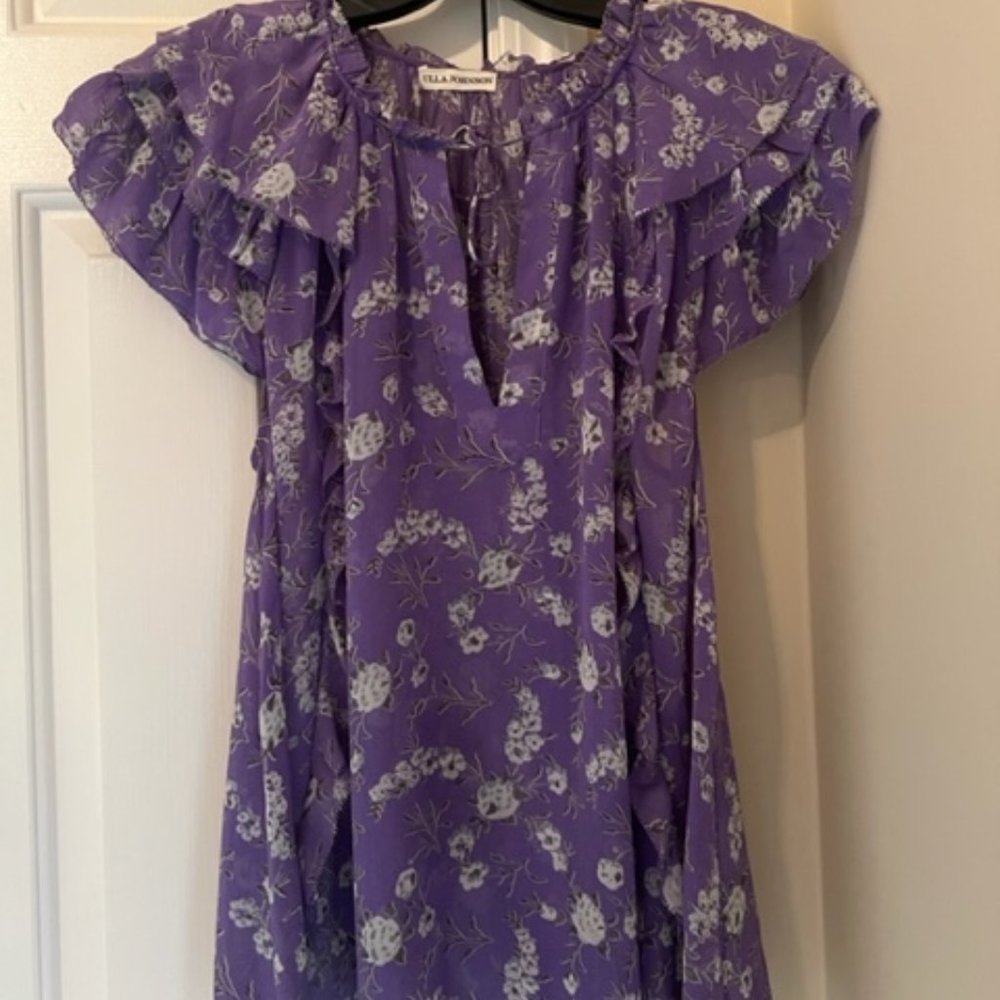 ULLA JOHNSON FLUTTER SLEEVE FLORAL SILK TOP SIZE 6